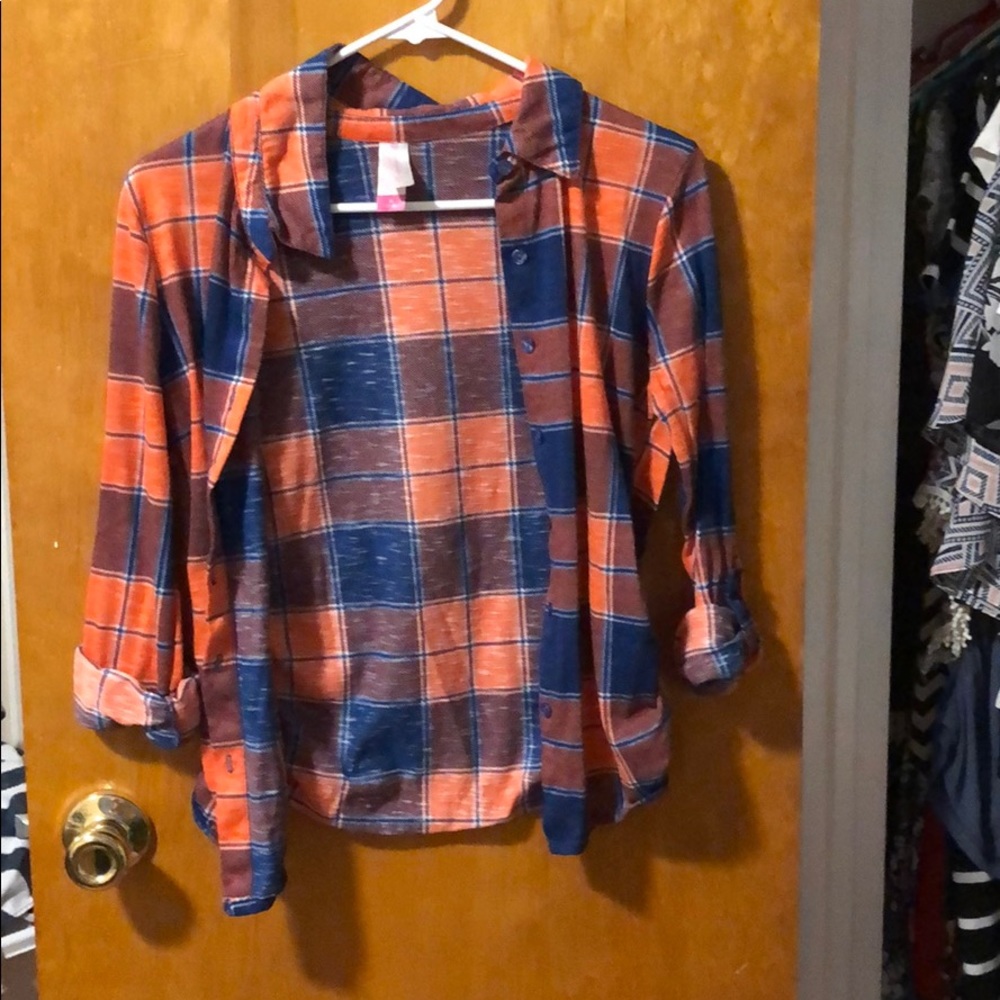 Orange and blue plaid shirt